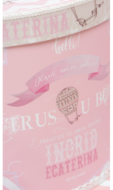 Trusou de botez cu baloane de aer cald roz si broderie, Hot Air Pink Balloon!  10